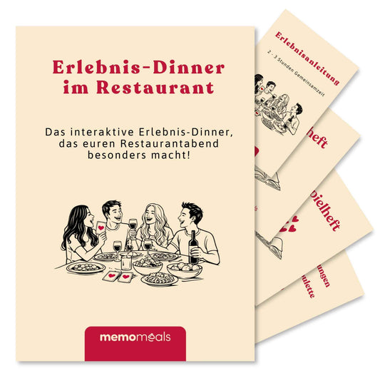 memomeals Erlebnisbox für Restaurants von oben fotografiert mit aufgefächertem Inhalt darunter