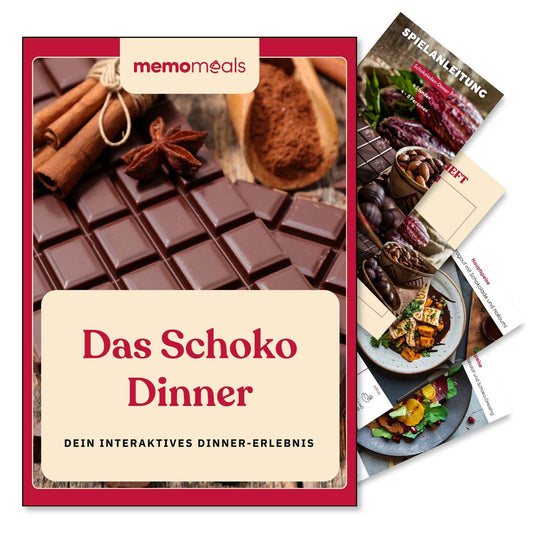 memomeals Schoko Erlebnisbox von oben fotografiert mit aufgefächertem Inhalt darunter