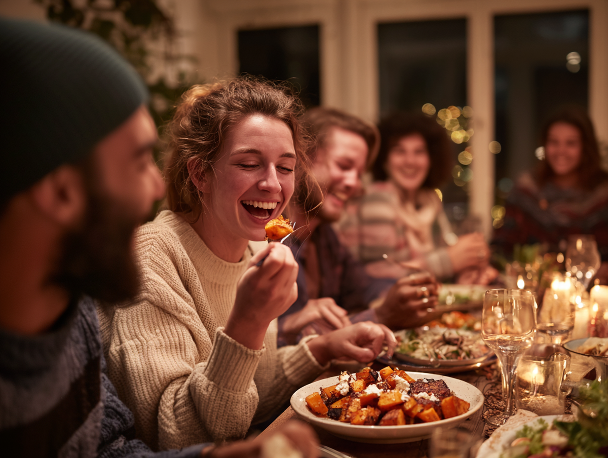 Freunde spielen zwischen den Gängen im Restaurant mit memomeals