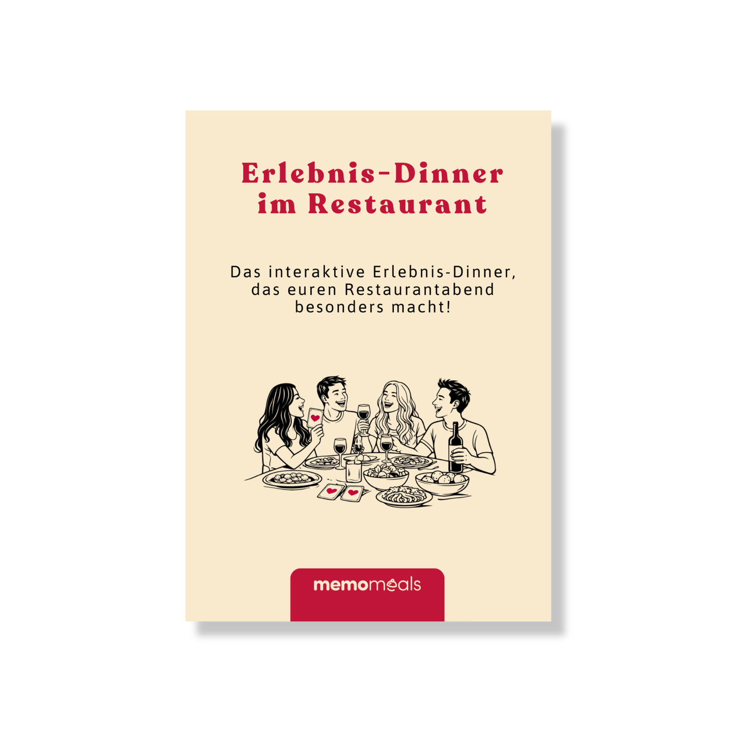 Erlebnis Dinner im Restaurant mit Spielen für Erwachsene Freunde lachen am Tisch