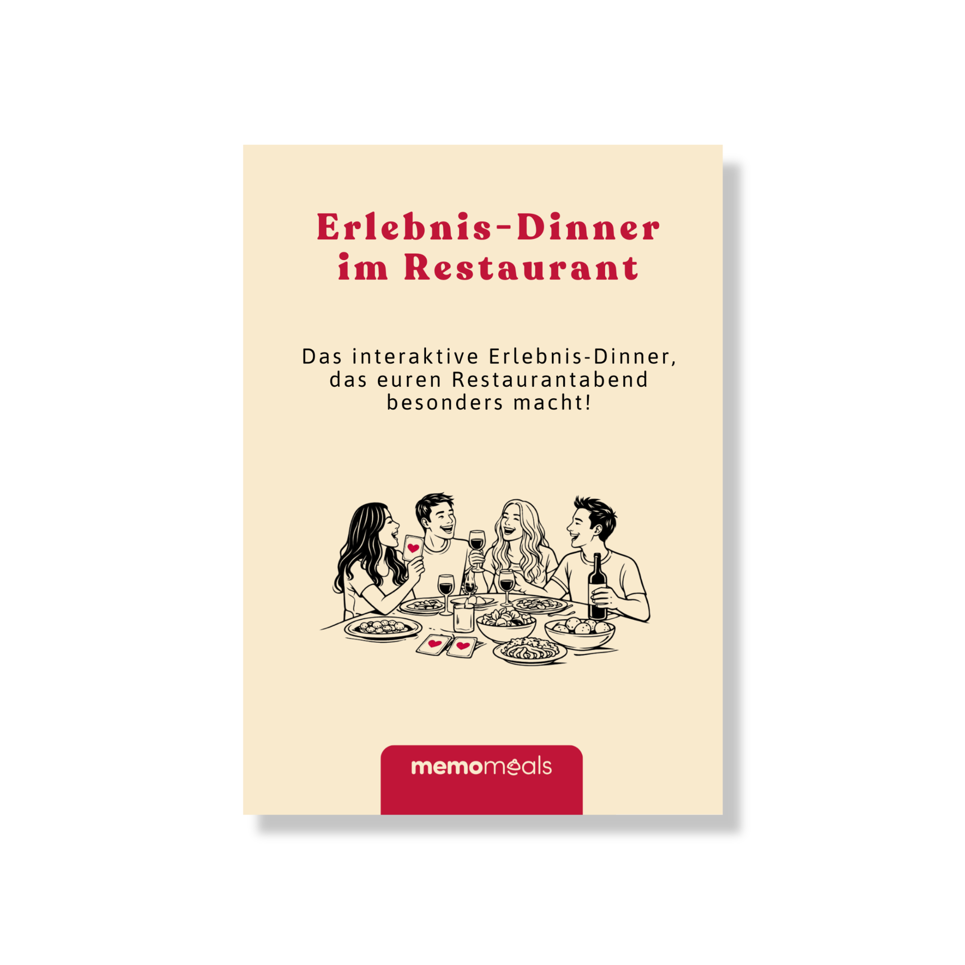 Erlebnis Dinner im Restaurant mit Spielen für Erwachsene Freunde lachen am Tisch