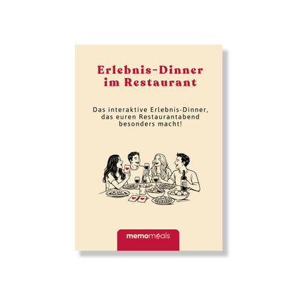 Erlebnis Dinner im Restaurant mit Spielen für Erwachsene Freunde lachen am Tisch