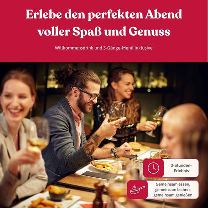 Lachende Gäste beim Harvest & Dinner Burger-Event im Godesburger Bad Godesberg – gemeinsames 3-Stunden-Erlebnis mit Willkommensdrink und 3-Gänge-Menü