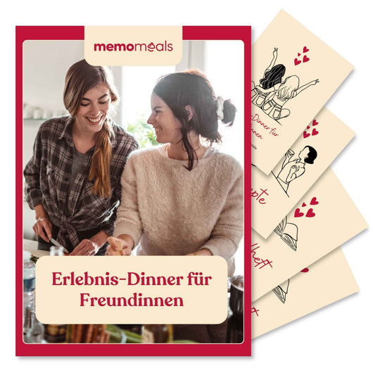 memomeals Erlebnisbox für Freundinnen von oben fotografiert mit aufgefächertem Inhalt darunter