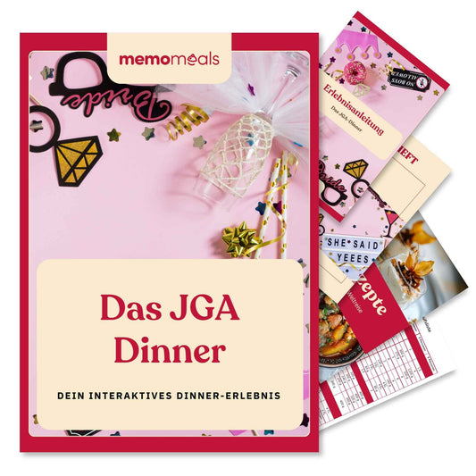 memomeals junggesellinnenabschied Erlebnisbox von oben fotografiert mit aufgefächertem Inhalt darunter