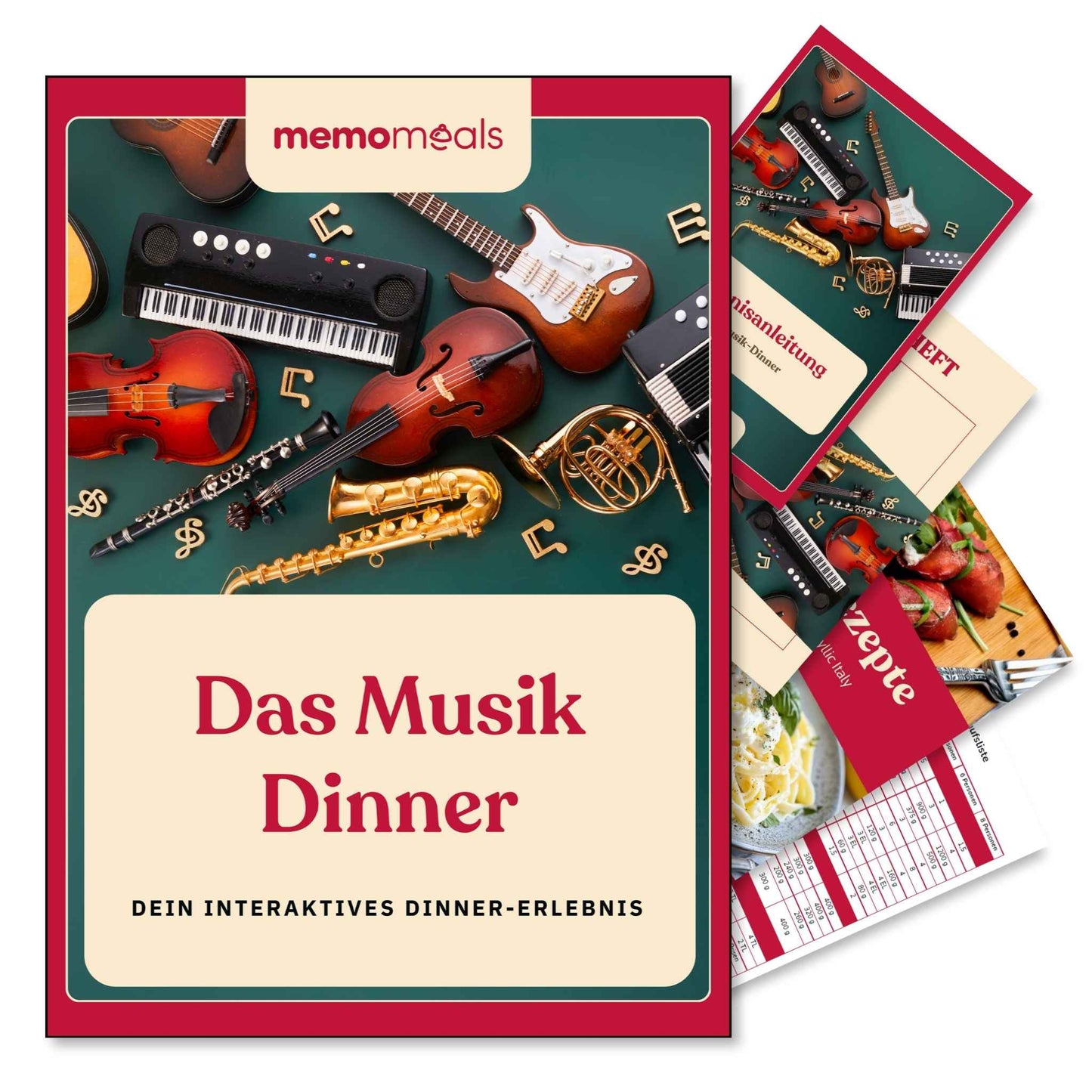 memomeals Musik Erlebnisbox von oben fotografiert mit aufgefächertem Inhalt darunter