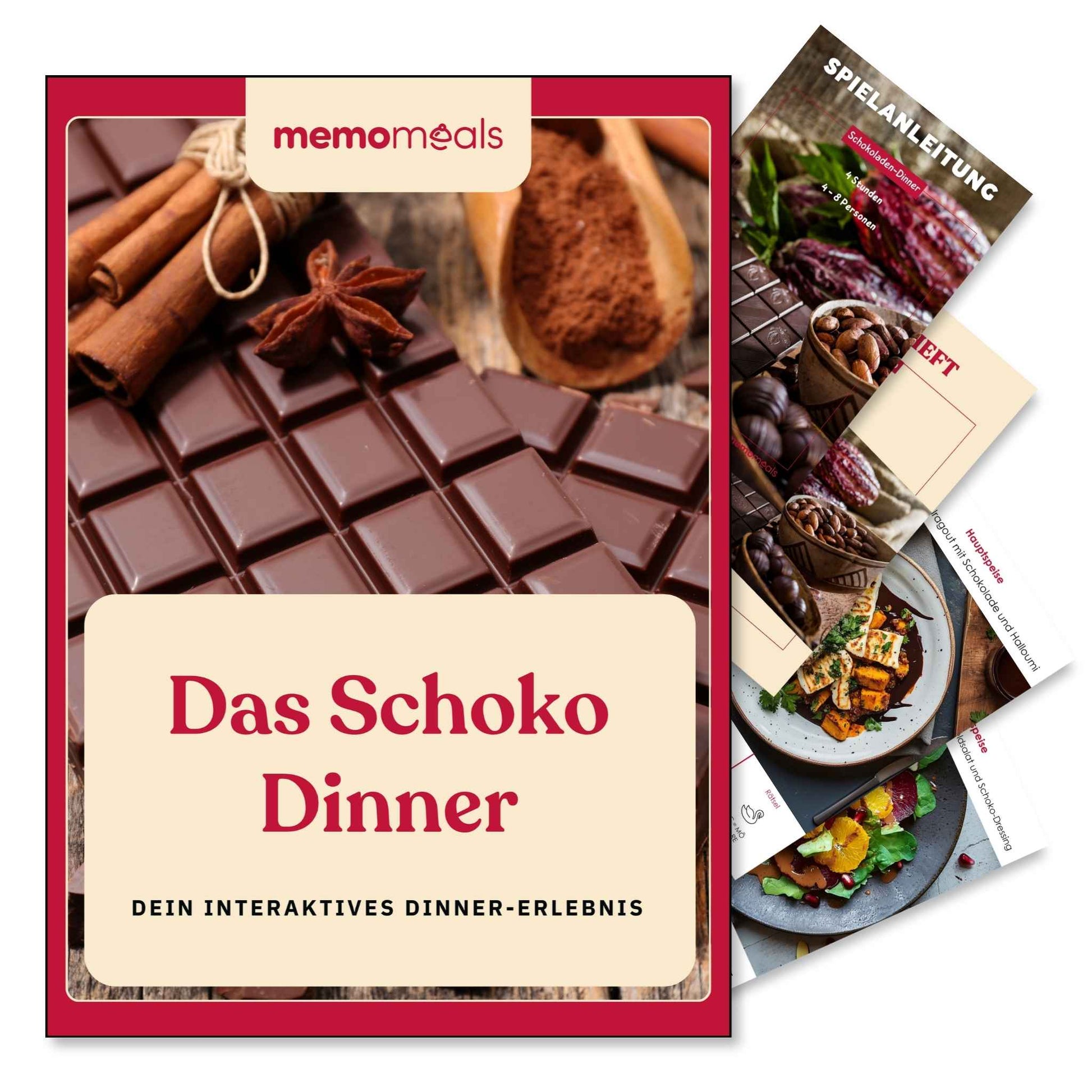 memomeals Schoko Erlebnisbox von oben fotografiert mit aufgefächertem Inhalt darunter